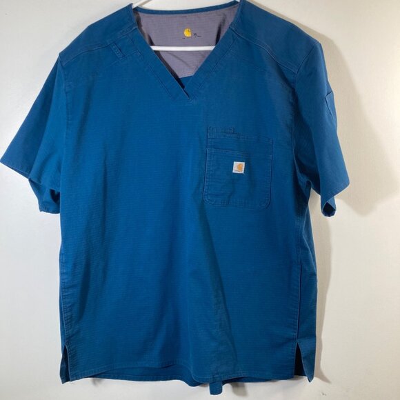 Mens Carhartt V Neck Scrub Top Green XL C16418 #1 Cotton Poly Spandex Ripstop - Picture 1 of 8